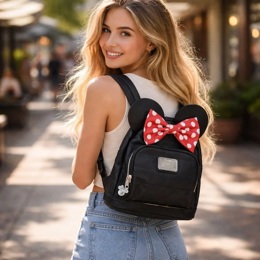 Disney Minnie Mouse Polka Dot Bow Women's Mini Backpack, Black